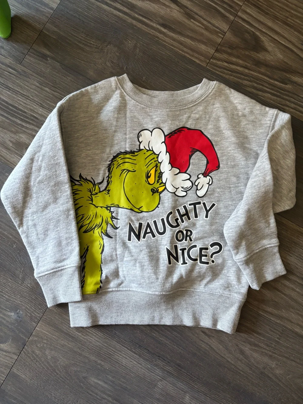 Carter's Boy Toddler Gray Sweatshirt with Grinch Graphic and Red Santa Hat